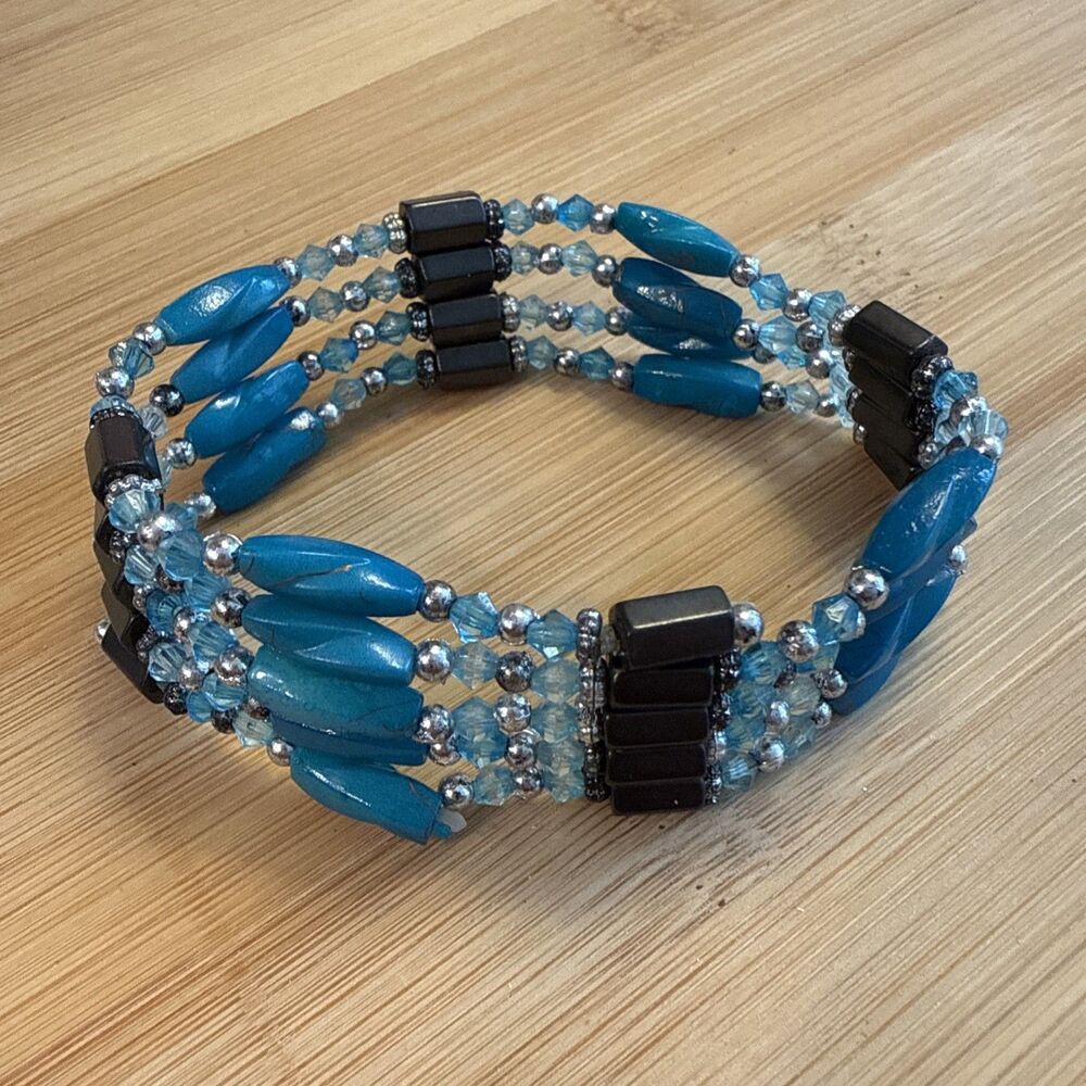 AQUA AND BROWN MAGNETIC BRACELET OR A NECKLACE UNBRANDED 32” LONG